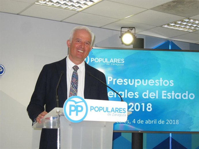 El diputado del PP en el Congreso, Eloy Suárez, hoy en la sede de PP en Zaragoza