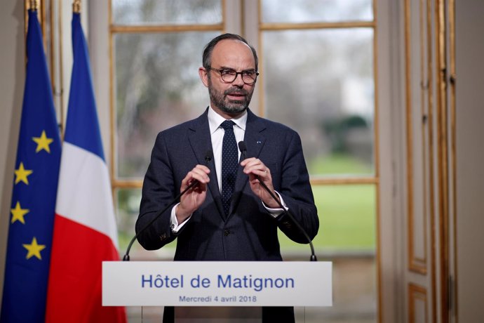 French Prime Minister Edouard Philippe adresses the media during a news conferen