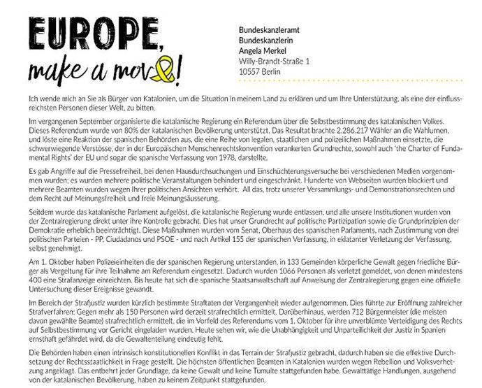 Captura de la carta que la ACDC propone enviar a mandatarios europeos