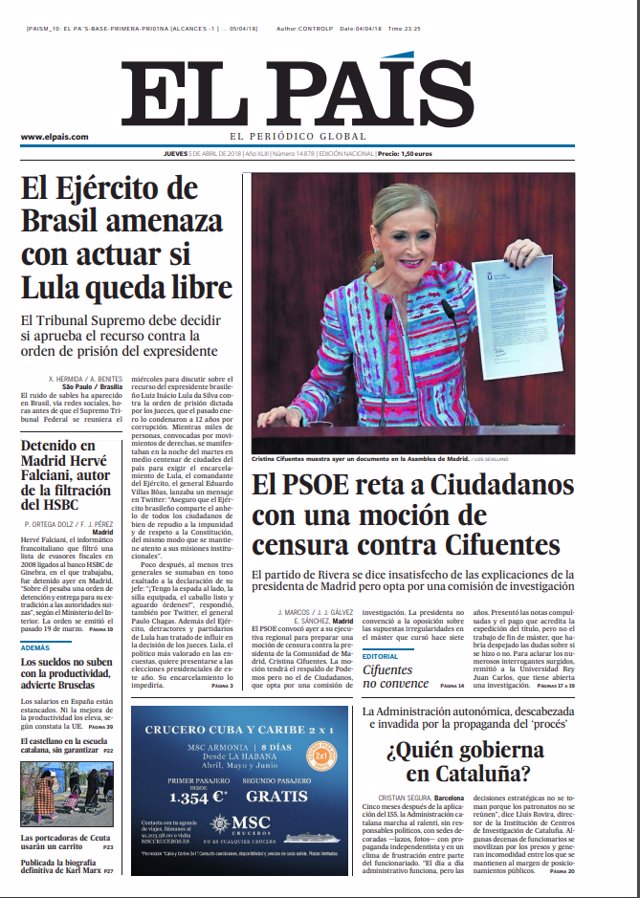 Portada de El País 