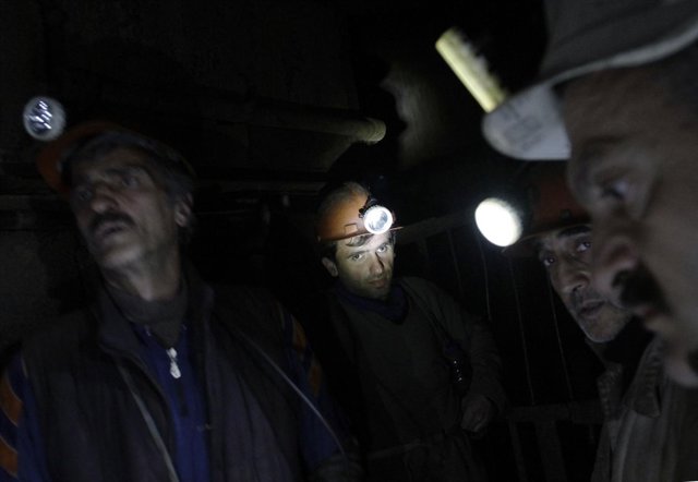 Mineros en una mina de carbón en la ciudad de Tkibuli