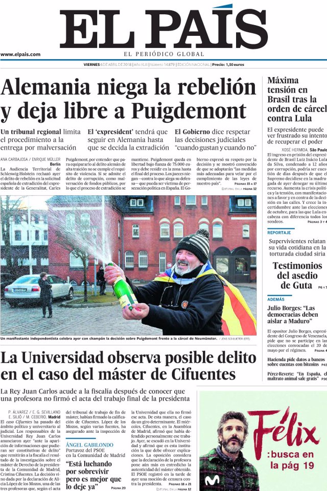 Portada de El País