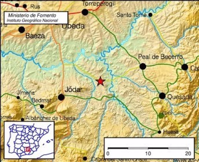 Localización del terremoto registrado al noreste de Jódar (Jaén)