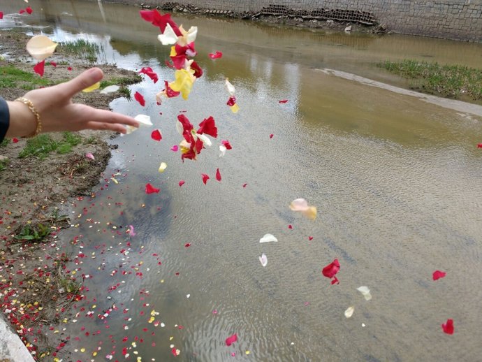 Ritual de flores y velas en el Manzanares por el Día del Pueblo Gitano