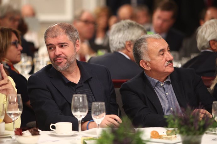 Unai Sordo y Pepe Álvarez en el desayuno Informativo de Europa Press con Sánchez