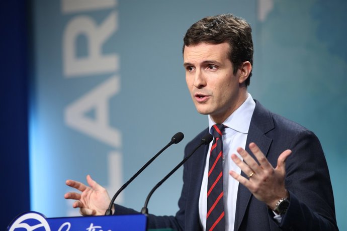 Roda de premsa del sotssecretari de Comunicació del PP, Pablo Casado