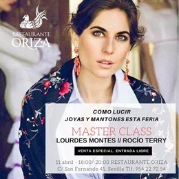 Cartel de la master class de Lourdes Montes sobre moda flamenca en Oriza 