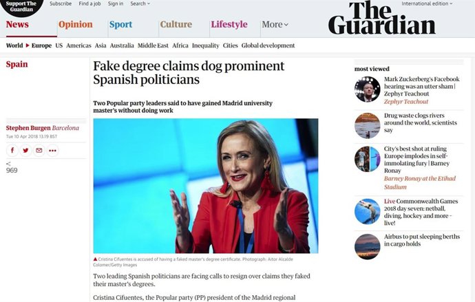 Información sobre la presidenta de la Comunidad en 'The Guardian'