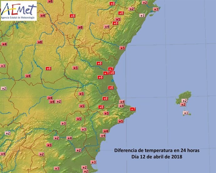 Diferencia de temperaturas entre miércoles y jueves en la Comunitat