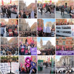 Reivindicación feminista multitudinaria en la plaza del Cardenal Belluga