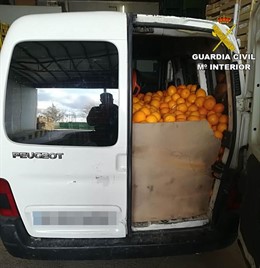 Furgoneta cargada de naranjas robadas en Vallada e intervenida en Villena