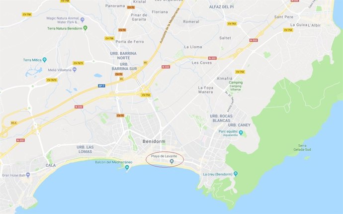 Localización de la Playa de Levante en Benidorm