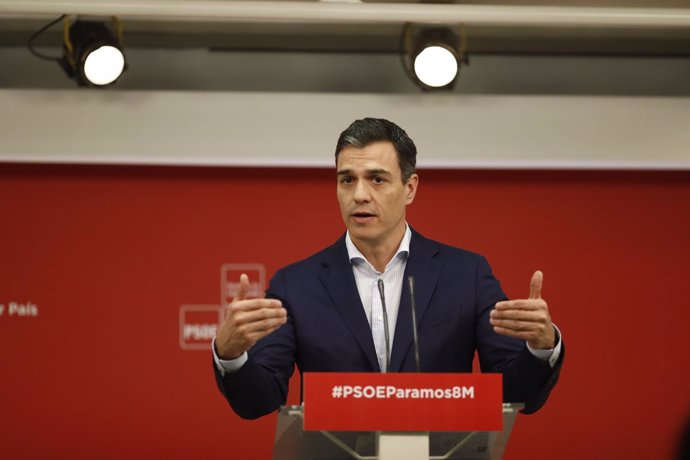 Rueda de prensa de Pedro Sánchez en la sede del PSOE