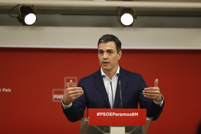 Roda de premsa de Pedro Sánchez a la seu del PSOE