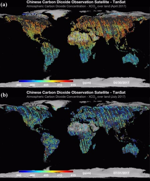 Mapas globales de CO2 del satélite TanSat