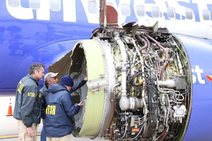 Motor del avión de Southwest que aterrizó de emergencia