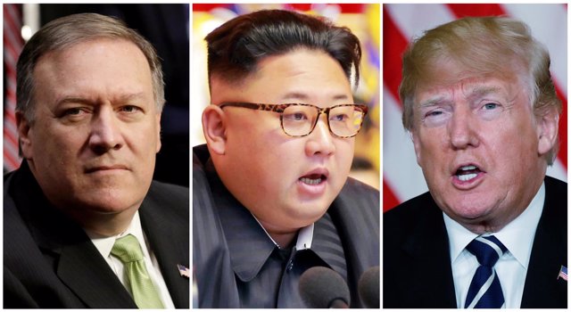 Mike Pompeo, Kim Jong Un y Donald Trump