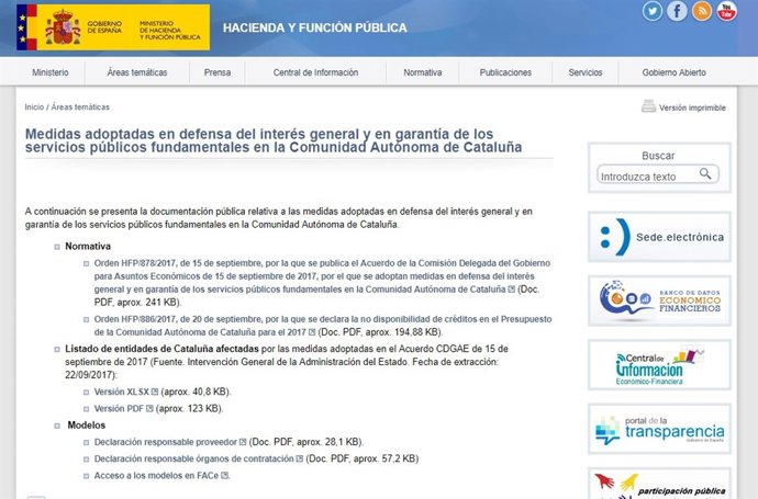 Web de Hacienda sobre Cataluña