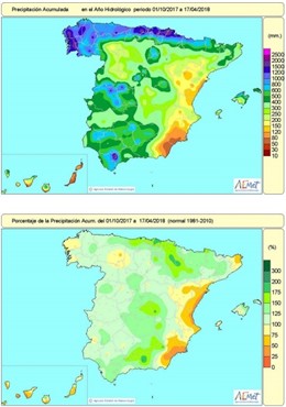Precipitaciones acumuladas entre el 1-10-2017 al 20-4-2018