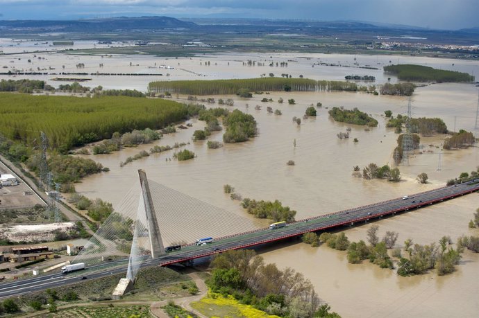 Crecida del Ebro en el puente de Castejón