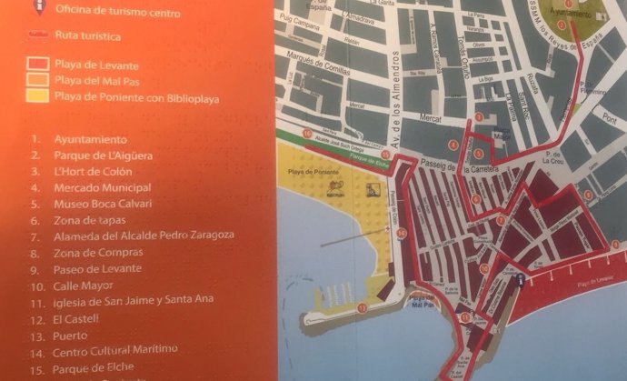 Mapa elaborado por el Ayuntamiento de Benidorm en Braille