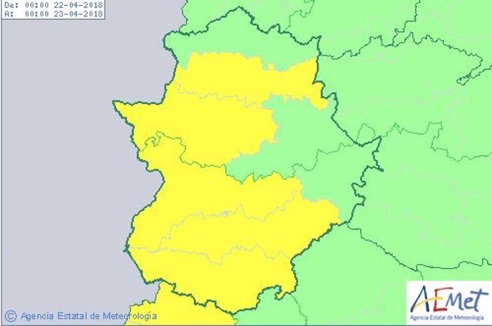 Avisos amarillos por lluvias en Extremadura