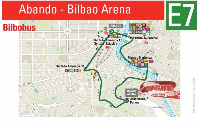 Mapa del recorrido de la lanzadera de Bilbobus