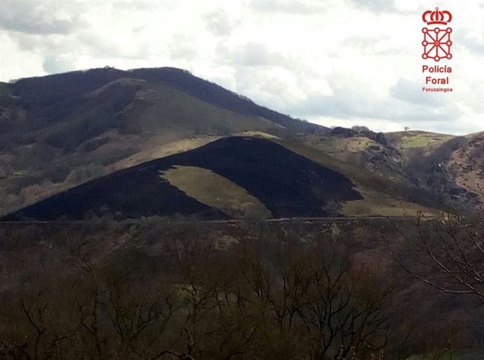 Superficie quemada en el incendio del monte Autrin de Arizkun