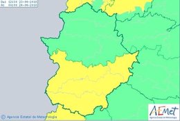Mapa alertas 24 de abril en Extremadura