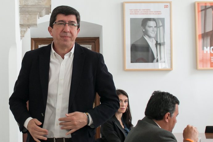Juan Marín, líder andaluz de Cs, en el Parlamento este lunes