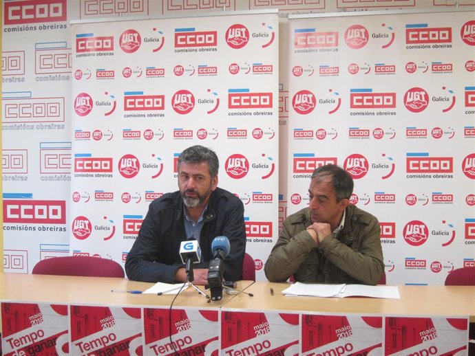 Ramón Sarmiento (CC.OO.) y José Antonio Gómez (UGT) en la rueda
