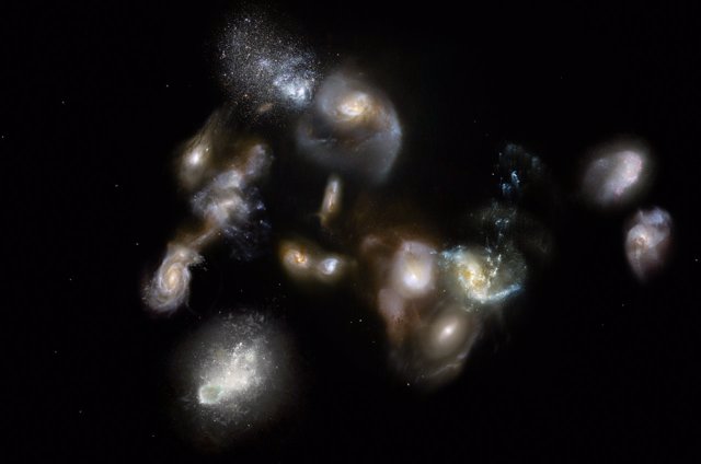 Ilustración de una megafusión de galaxias antiguas