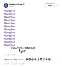 La Policía Nacional en Twitter tras la sentencia de 'La Manada': '#NoesNo' y 'ESTAMOS CONTIGO'
