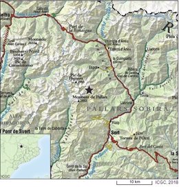 Epicentro del terremoto de 2,9 grados en el Pallars Sobirà (Lleida)