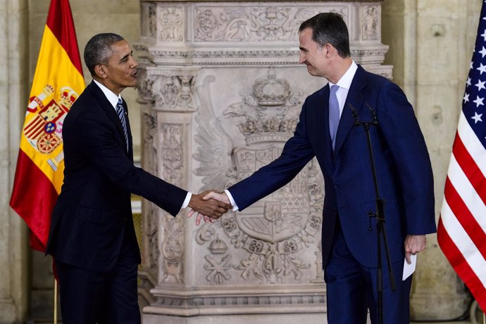 Barack Obama y el Rey Felipe VI en julio de 2016 en el Palacio Real de Madrid