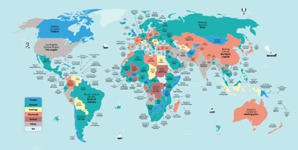 Este mapa enseña el significado literal de 191 ciudades del mundo
