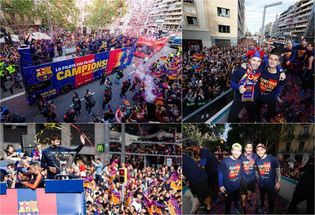 Rúa celebración doblete Barcelona Iniesta Valverde Messi Suárez Alcácer Piqué