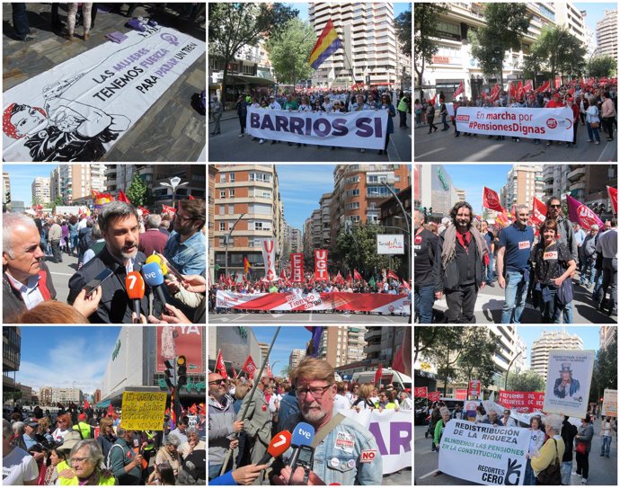 Collage con imágenes de los participantes en la manifestación del 1 de mayo