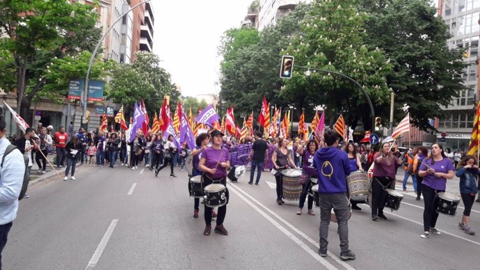Manifestación en Girona por el 1 de mayo de UGT y CC.OO.