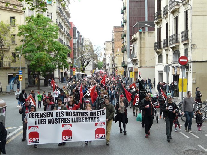 Manifestació de la CGT a Barcelona per l'1 de maig