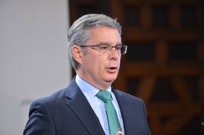 El portavoz del Gobierno andaluz, Juan Carlos Blanco, en rueda de prensa