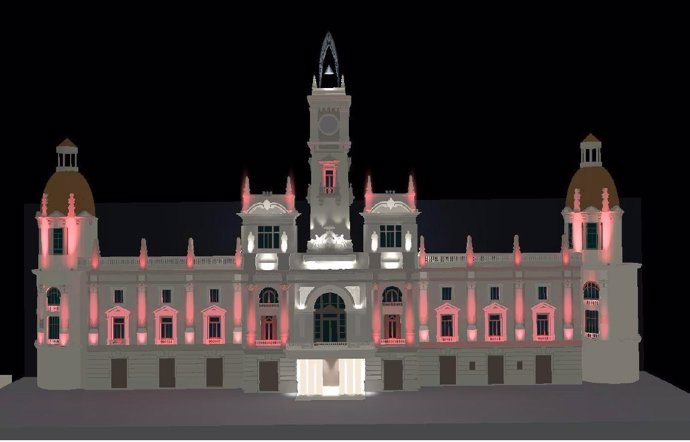 Recreación de la iluminación de la fachada del Ayuntamiento