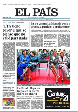Portada de El País del 3 de mayo del 2018.