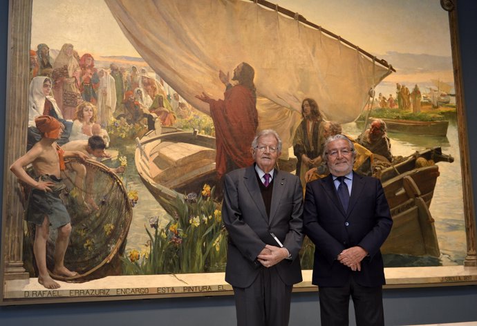 El presidente de Fundación Bancaja y el comisario, ante el cuadro restaurado