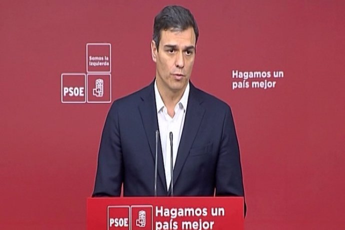 El secretario general del PSOE, Pedro Sánchez, en rueda de prensa