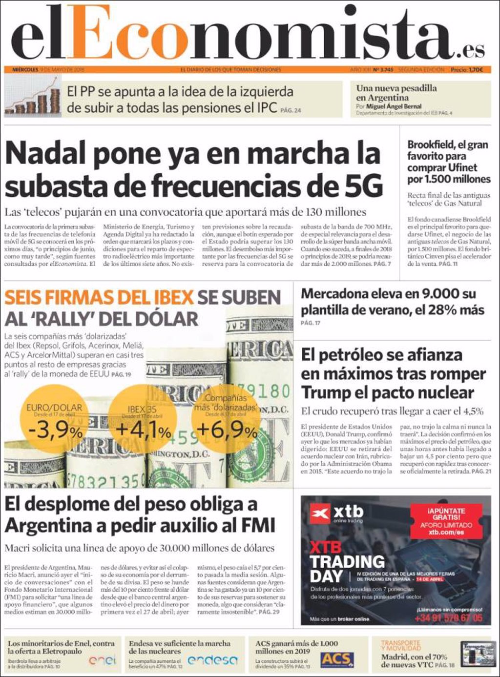 Las Portadas De Los Periódicos Económicos De Hoy Miércoles 9 De Mayo