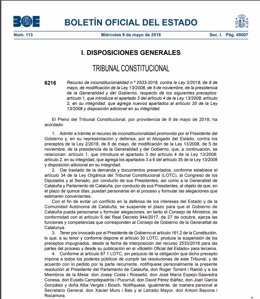 El BOE publica la suspensión de la Ley de Presidencia de la Generalitat