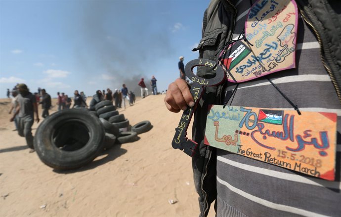 Enfrentamientos entre palestinos y soldados israelíes por la 'Nakba'