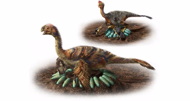 Ilustración de nidada de ovirraptosaurio