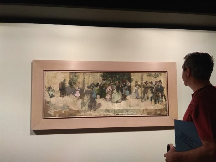 Fotografía sobre el cuadro de Pinazo: Salida de Misa en Godella, 1890